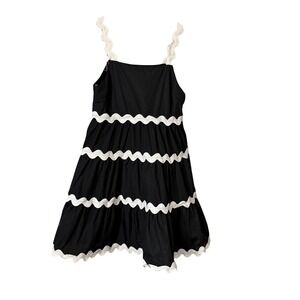 Entro Black Tiered Mini Dress White Ruffle Trim Sleeveless Summer‎ Casual